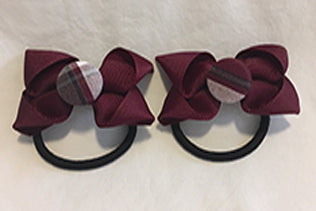 2 pack Burgundy Ribbon w/Plaid Button - Elastic